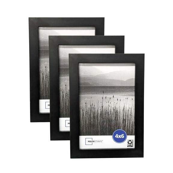 Mainstays 4x6 Linear Gallery Tabletop Picture Frame, Black, Set of 3