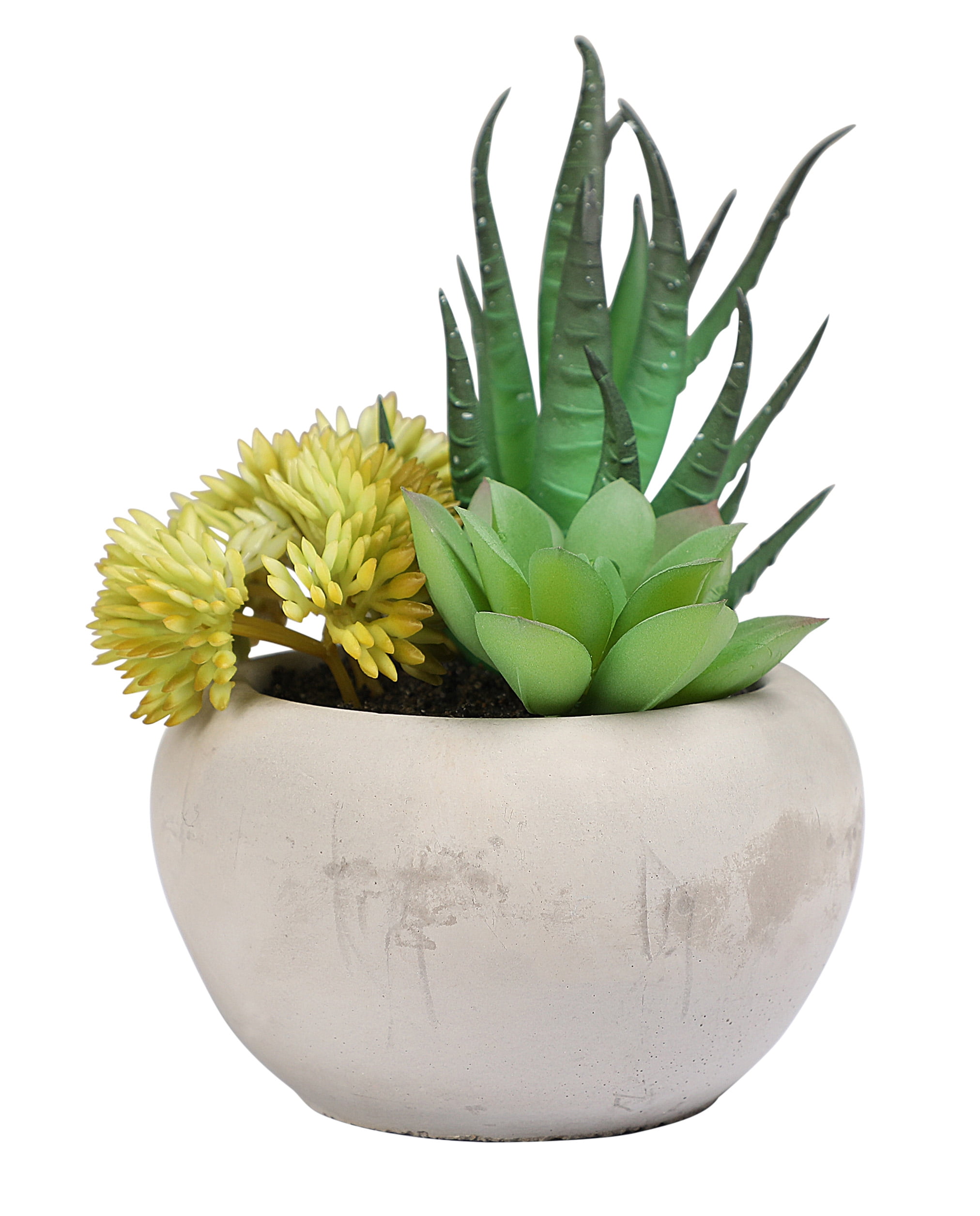 Mainstays 5.5" Artificial Succulent Plant in Cement Pot, Green and Yellow Color