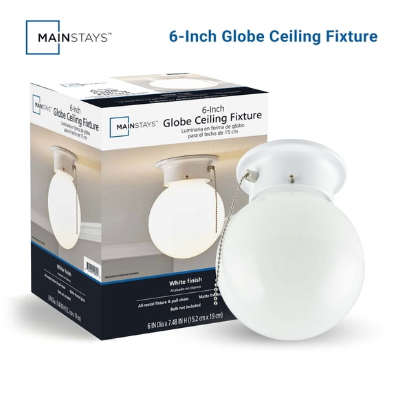 Mainstays 5.9 in Flush Mount Ceiling Light, White Finish, Frosted Glass Shade, Bulb Not Included