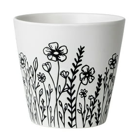 Mainstays Round White Ceramic Wildflower Plant Planter, 6 in x 6 in x 5.5 in