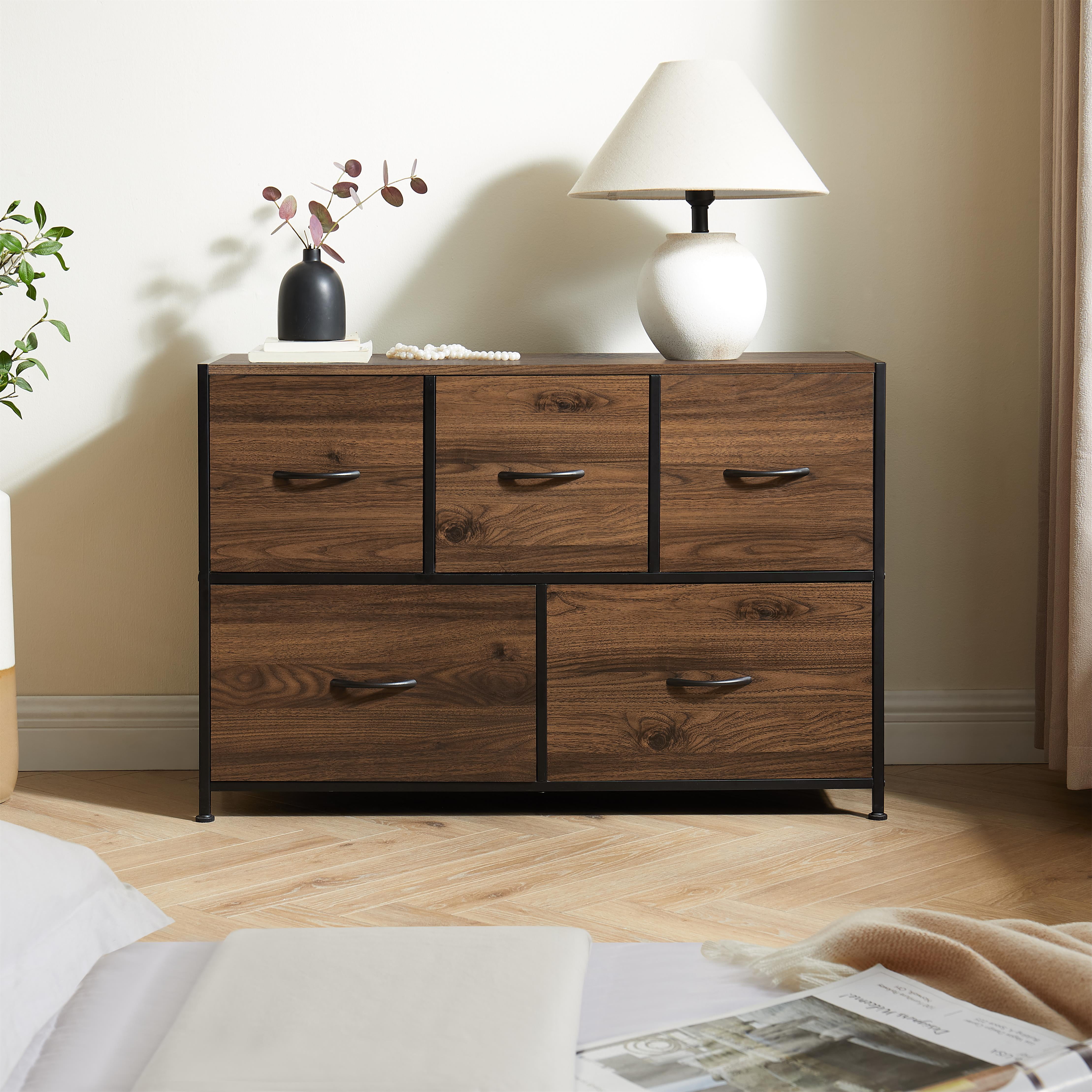 Mainstays 5 Drawer Fabric Storage Dresser for Bedroom, Brown