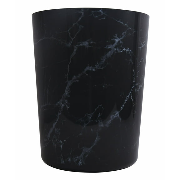 Mainstays Bathroom Trash Can, 5 Gallon Marble Plastic Garbage Bucket Bin with No Lid, Black