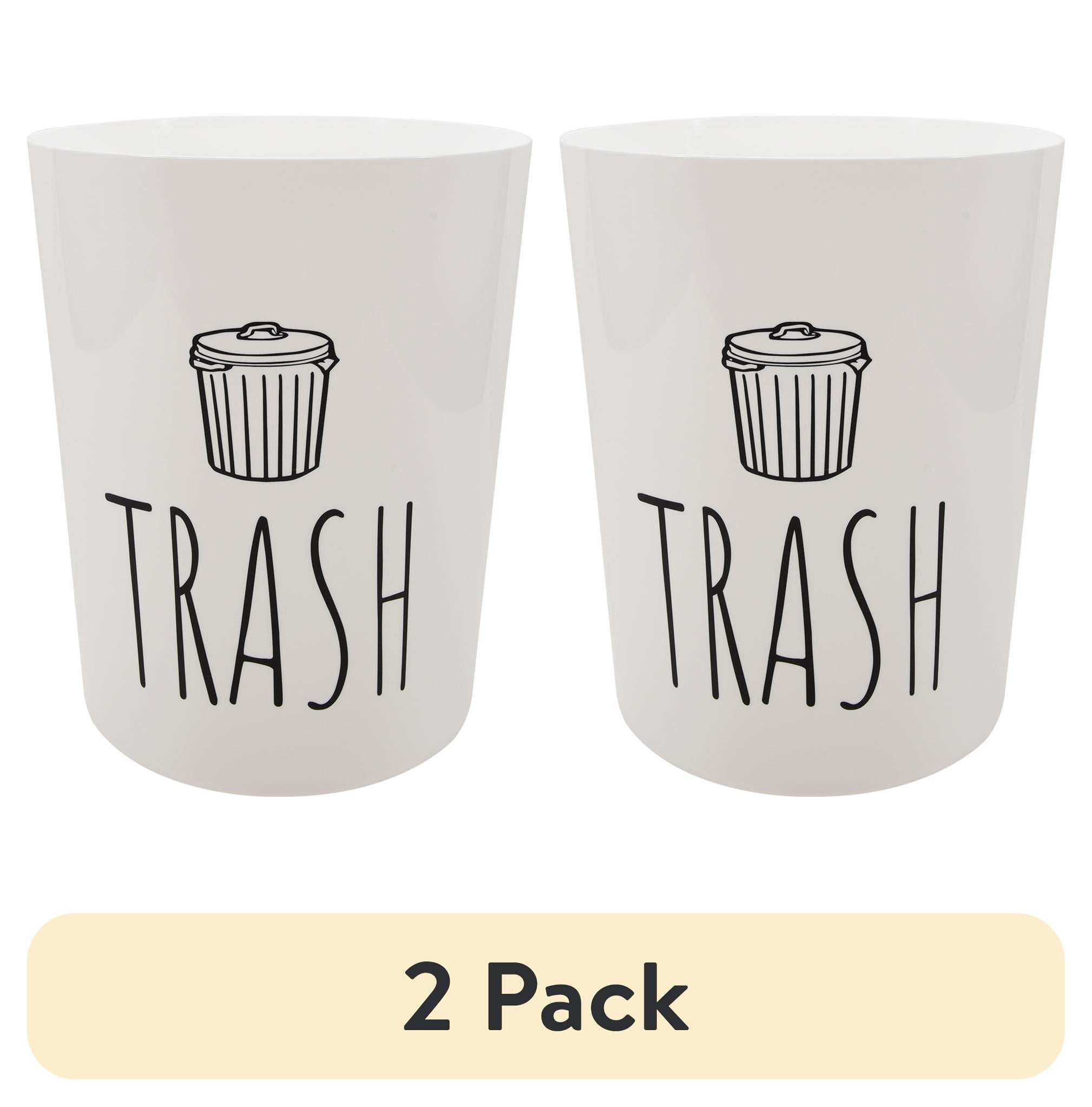 (2 pack) Mainstays 5 Gallon Trash Can, Plastic Office Trash Can, White Trash Graphic