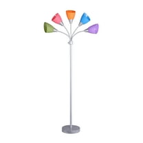 Mainstays 5 Light Floor Lamp, Multi-Color Shades, Metal Silver Finish, Modern, Young Adult Use