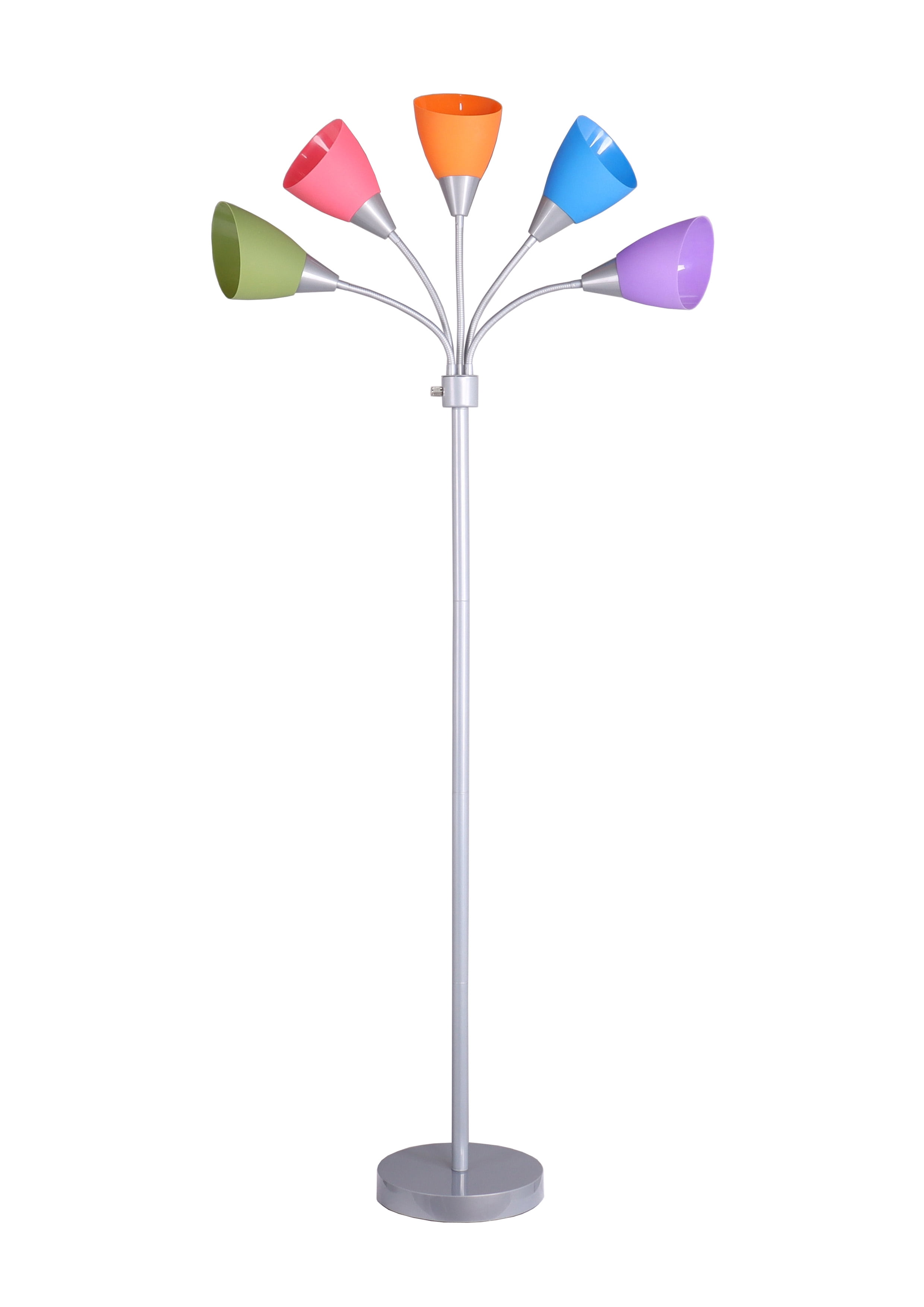 Mainstays 5-Light Floor Lamp, Silver Finish, Multi-Color Shades, Model JK1671-FL-SLV