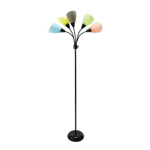 Mainstays 5-Light Multi Head Floor Lamp, Black with Multi Color Shade, Metal Material