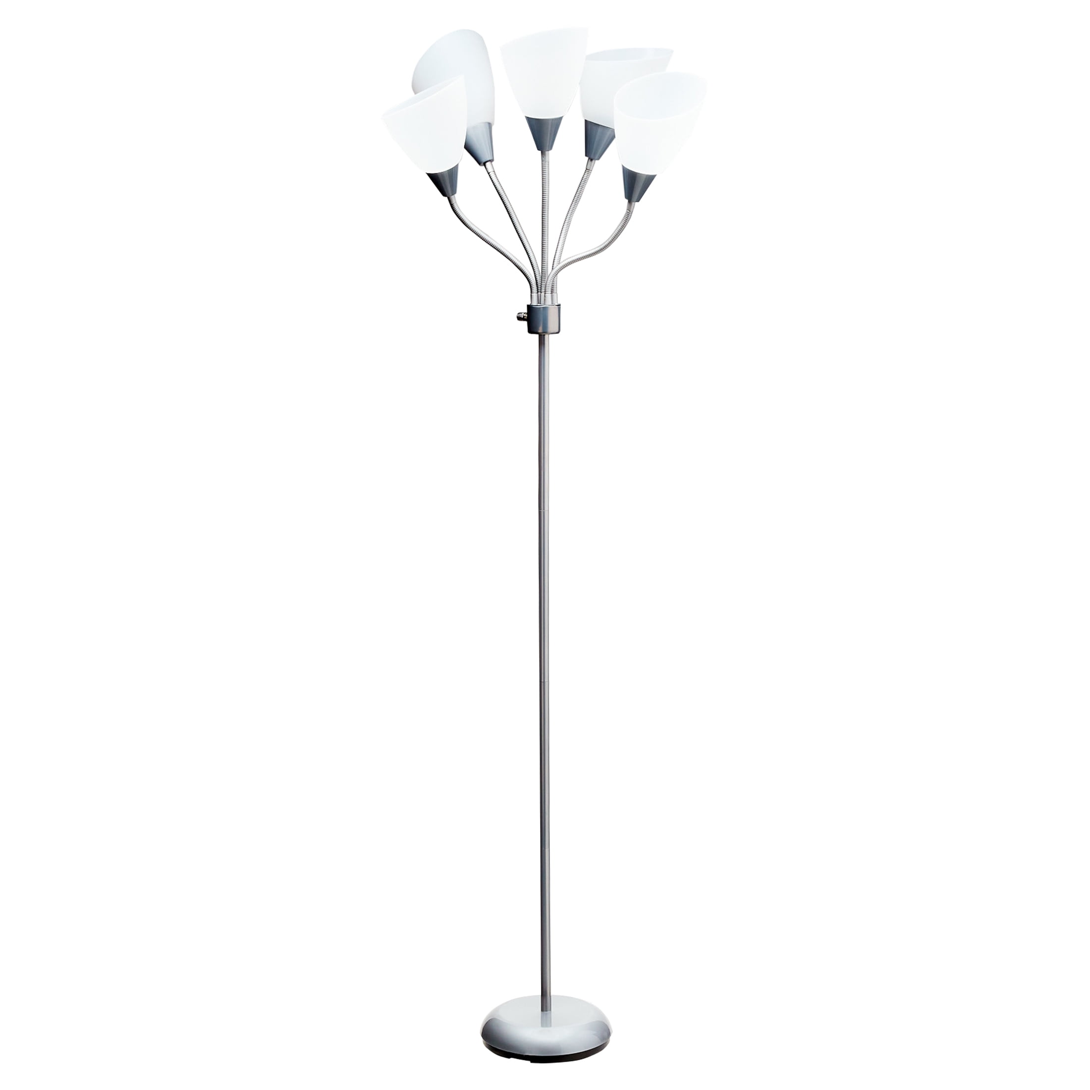 Mainstays 5 Light Multihead Floor Lamp Silver with White Shade and a Metal Base