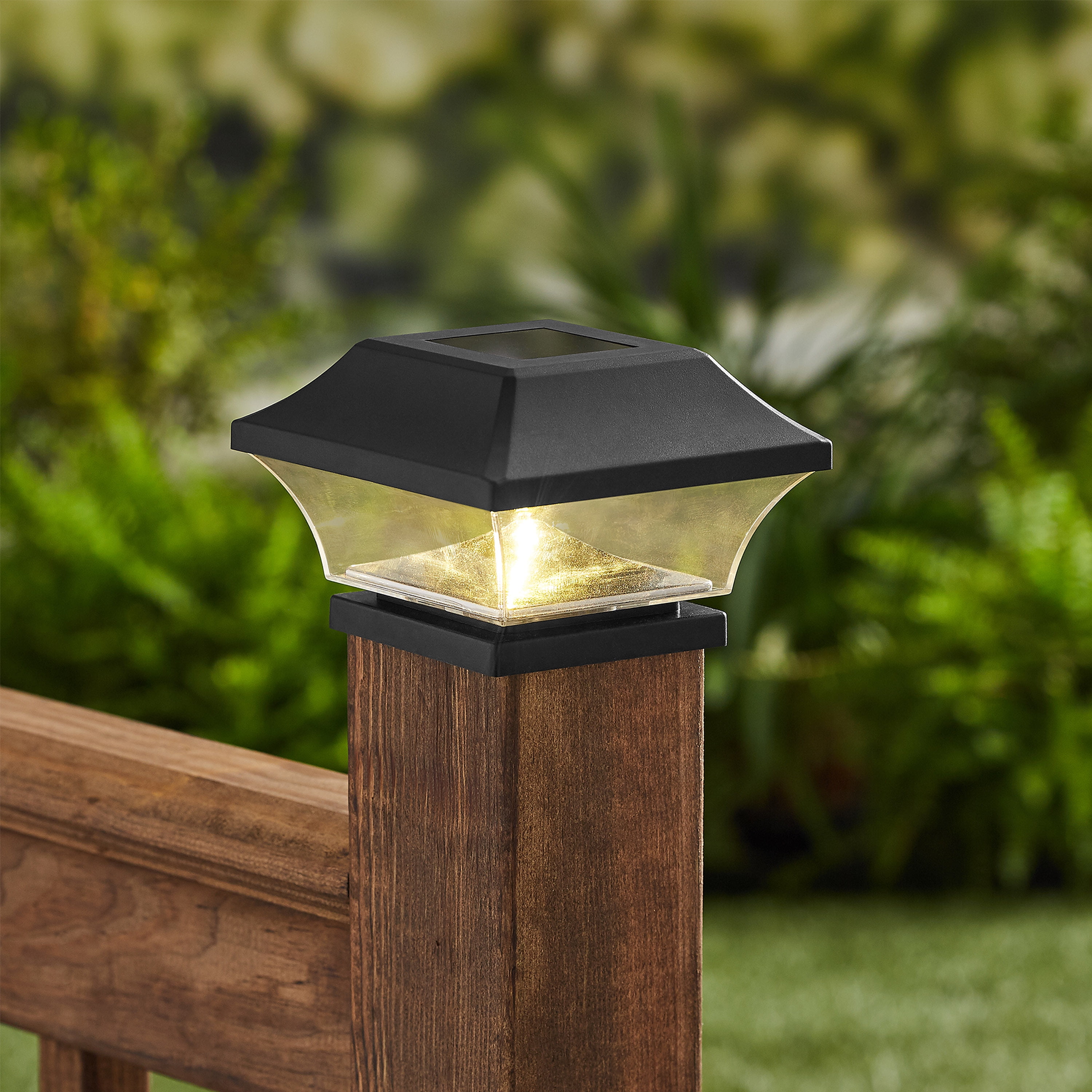 Mainstays Lumen Solar LED Deck Post Cap Light Black, 6-Pack