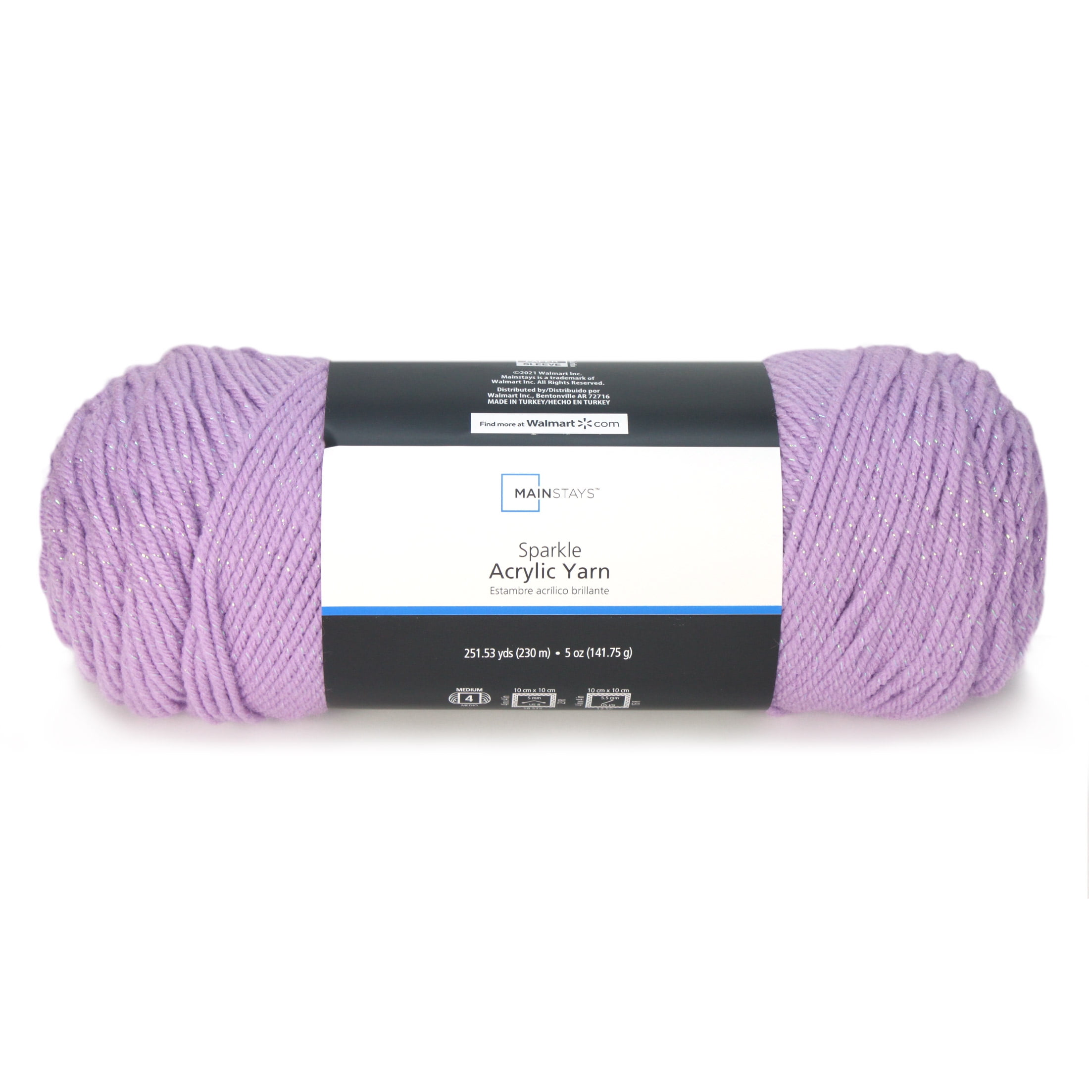 Mainstays 5 Oz Sparkle Acyrilic Yarn, 97% Acyrilic 3% Other Fiber, Sweet  Violet