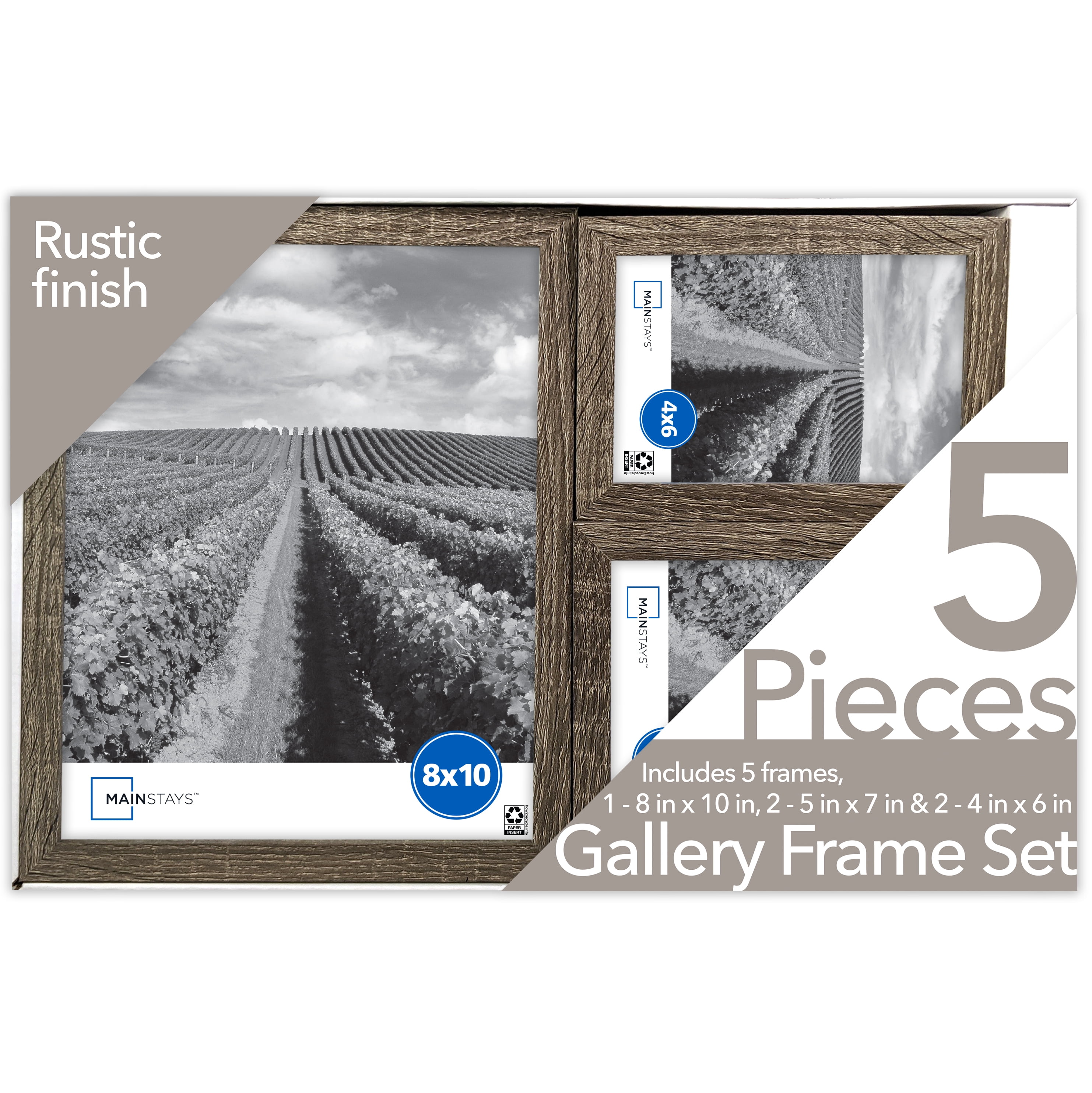 Mainstays 5 PC Gallery Linear Rustic Picture Frame Set (Includes 24x6