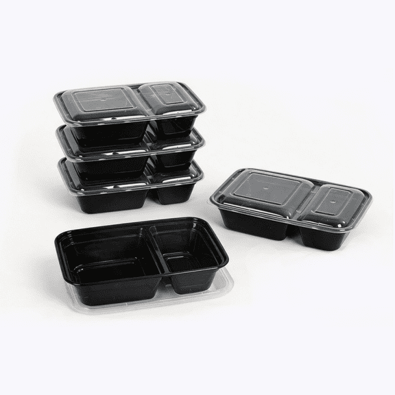 Mainstays 5-Pack Meal Prep Containers with 2 Compartments and Lids, BPA-Free, Microwave & Dishwasher Safe, Made for Family Meals and Easy Serving