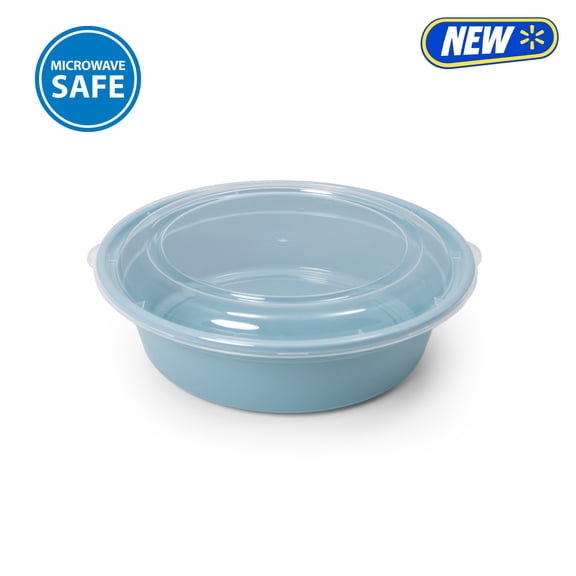 Mainstays 5-Pack Round BPA-Free Plastic Meal Prep Food Storage Containers, 1L, Blue Cameo