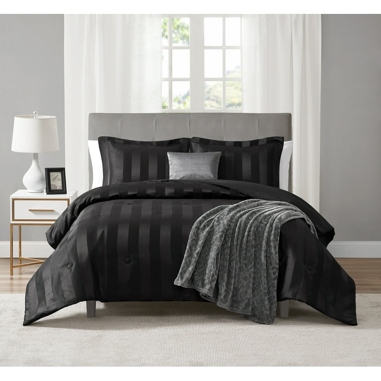 Free Shipping! Mainstays Black Damask Stripe Comforter Set King