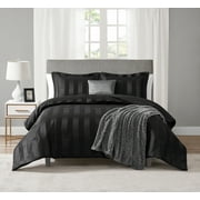 Mainstays Rich Black 5 Piece Damask Stripe Comforter Set, King, Adult, Unisex