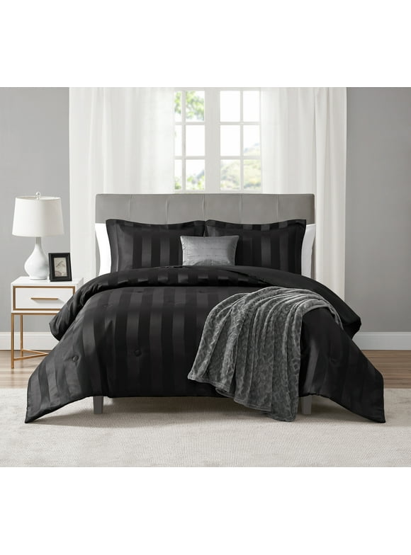 Mainstays 5-Piece Black Damask Stripe Comforter Set, King