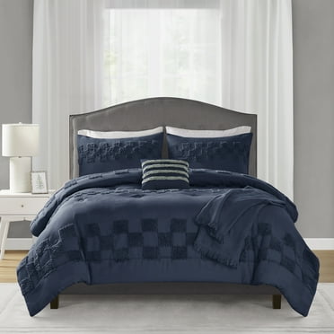 Mainstays 5-Piece Blue Check Comforter Set, Full-Queen