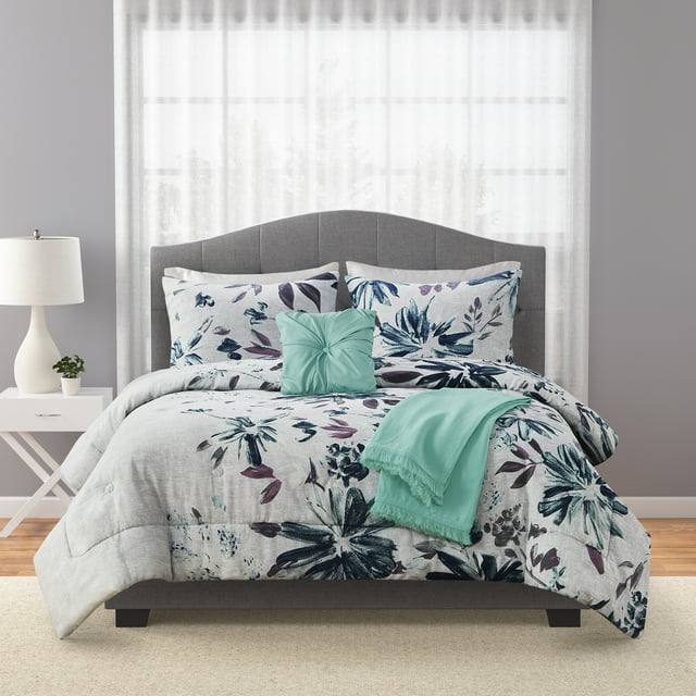 Mainstays 5-Piece Blue Floral Comforter Set, King - Walmart.com