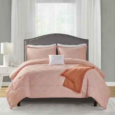 Mainstays 5-Piece Blush Cross Stitch Comforter Set, Full/Queen