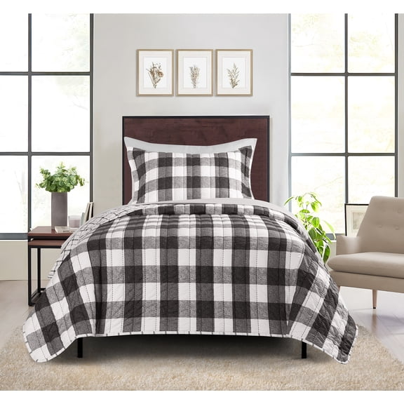 Mainstays All in One Lightweight Quilt Set and Sheet Set -5 Piece, Twin/Twin-XL, Buffalo Check