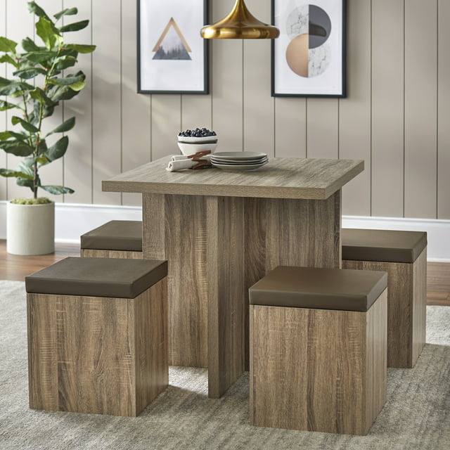 Mainstays 5-Piece Dexter Dining Room/Kitchen Set with Storage Ottoman, Multiple Colors