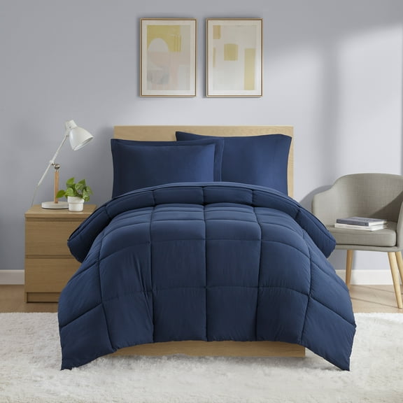Mainstays All in One Down Alt Reversible Comforter and Sheet set- 5 Piece, Twin, Navy