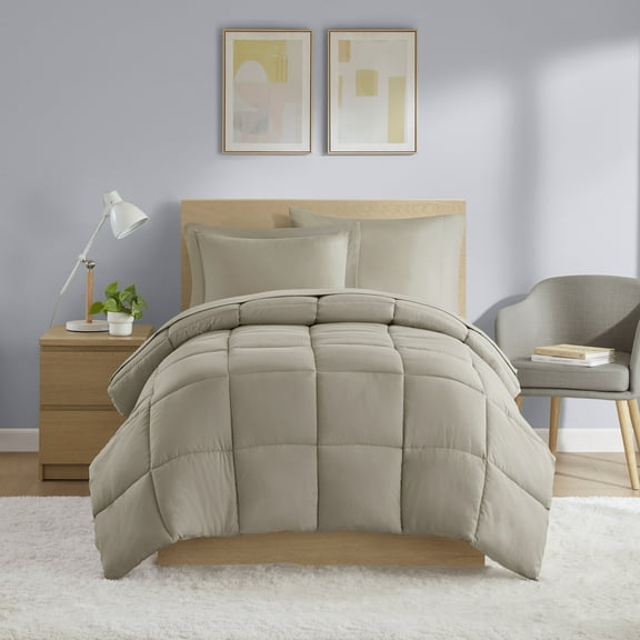 Mainstays All in One Down Alt Reversible Comforter and Sheet set- 5 Piece, Twin, Stone