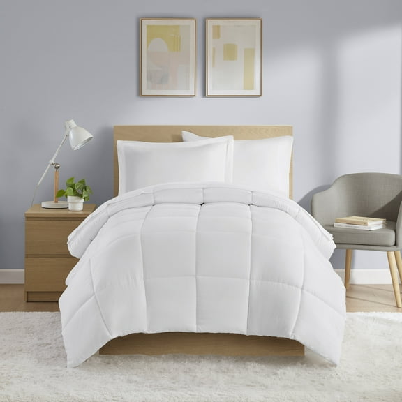 Mainstays All in One Down Alt Reversible Comforter and Sheet set- 5 Piece, Twin, White
