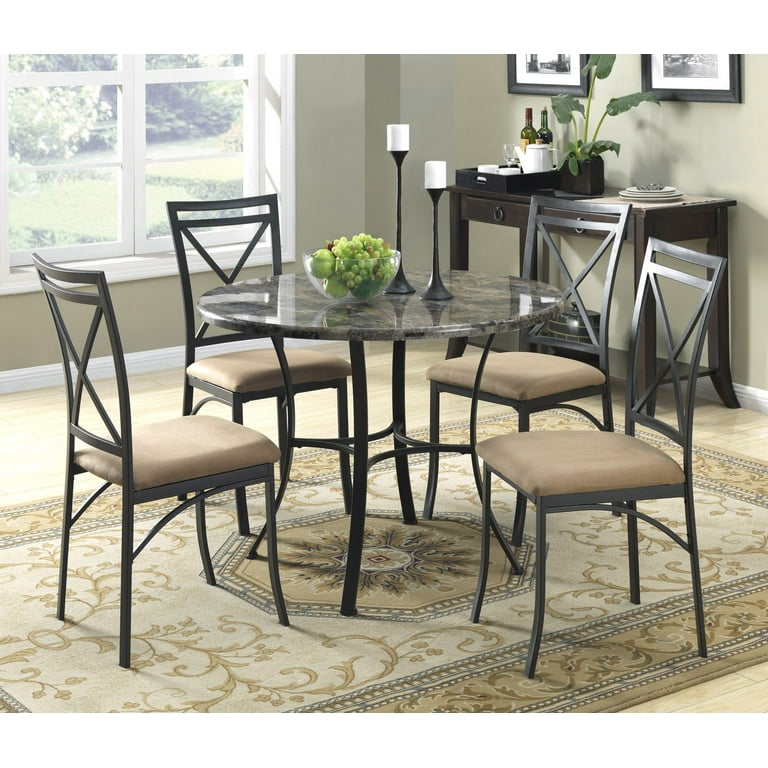 Mainstays 5 Piece Faux Marble Top Dining Set Kitchen Table with Four Chairs Walmart
