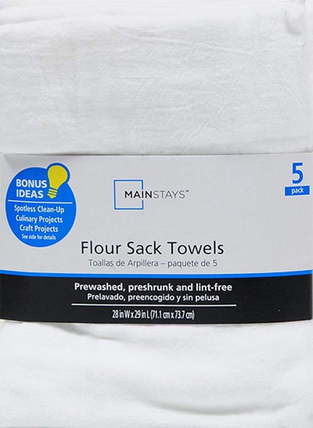 Mainstays White Flour Sack Kitchen Towel Set, 5-Piece