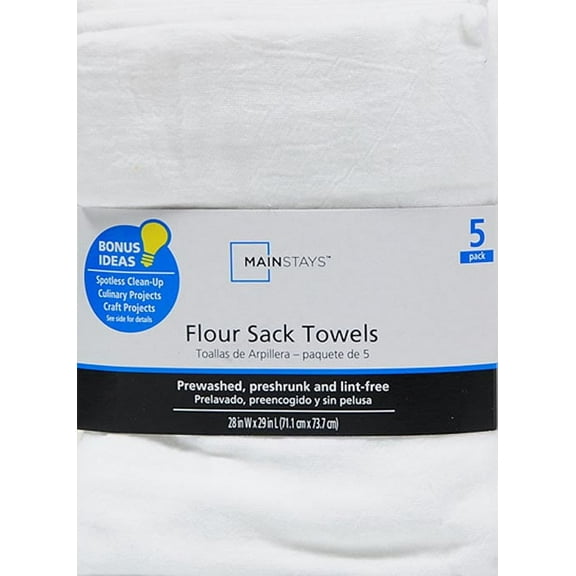 Mainstays White Flour Sack Kitchen Towel Set, 5-Piece