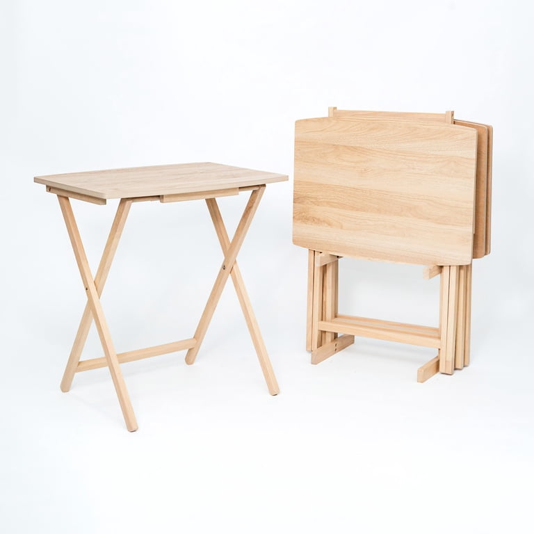 Mainstays 5-Piece XL Solid Rubberwood Folding TV Tray Set with