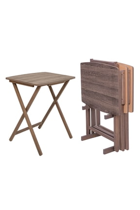 XL Oversized 5-Piece Rubberwood Folding TV Tray Table Set of 4 with Storage Rack, Rustic Gray