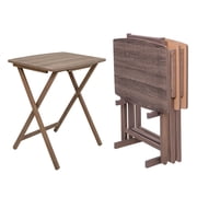 Mainstays 5-Piece XL Rubberwood and MDF Folding TV Tray Set with Storage Rack, Rustic Gray