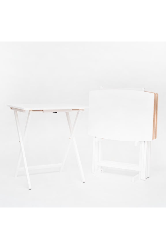 XL Oversized Folding Tray Table Set with Storage Rack, White, 4-Pack