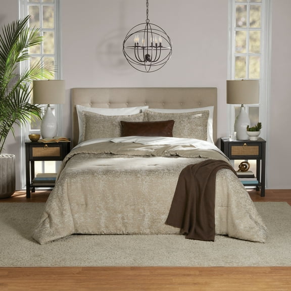 Mainstays Full/Queen Comforter Set, All-Season, 5-Piece, Gold Jacquard Textured