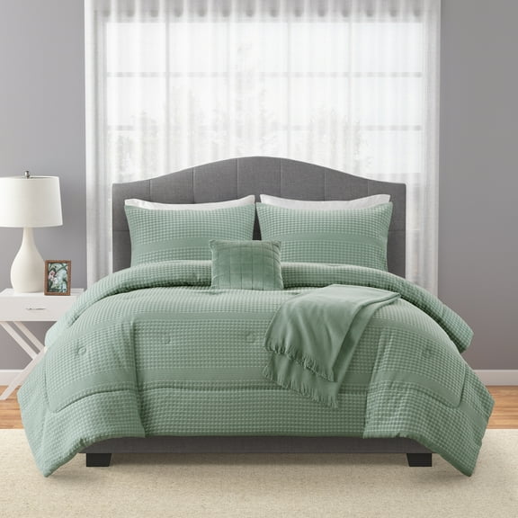 Mainstays 5-Piece Green River Waffle Comforter Set, Full/Queen