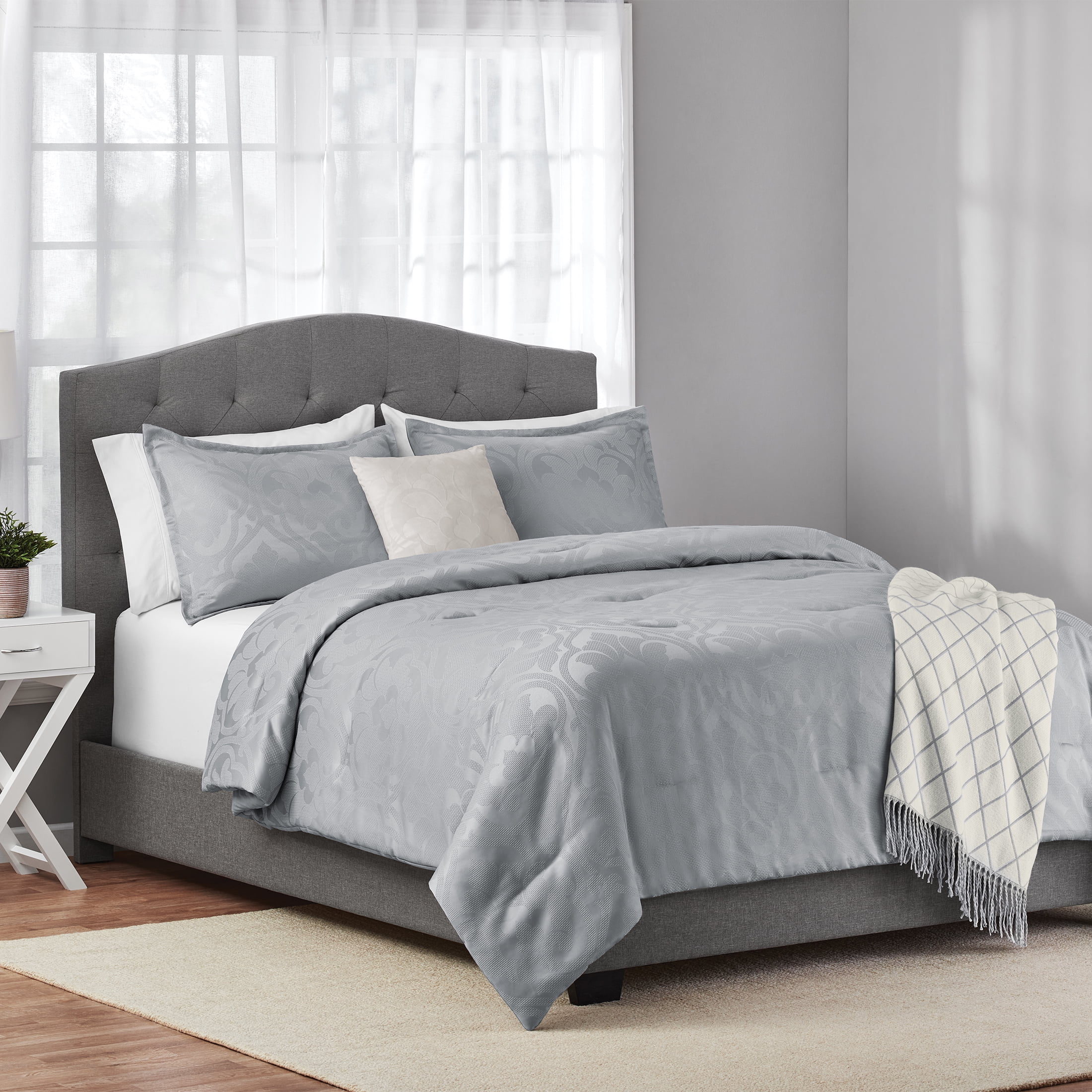 Mainstays 5Piece Grey Jacquard Comforter Set, Full/Queen