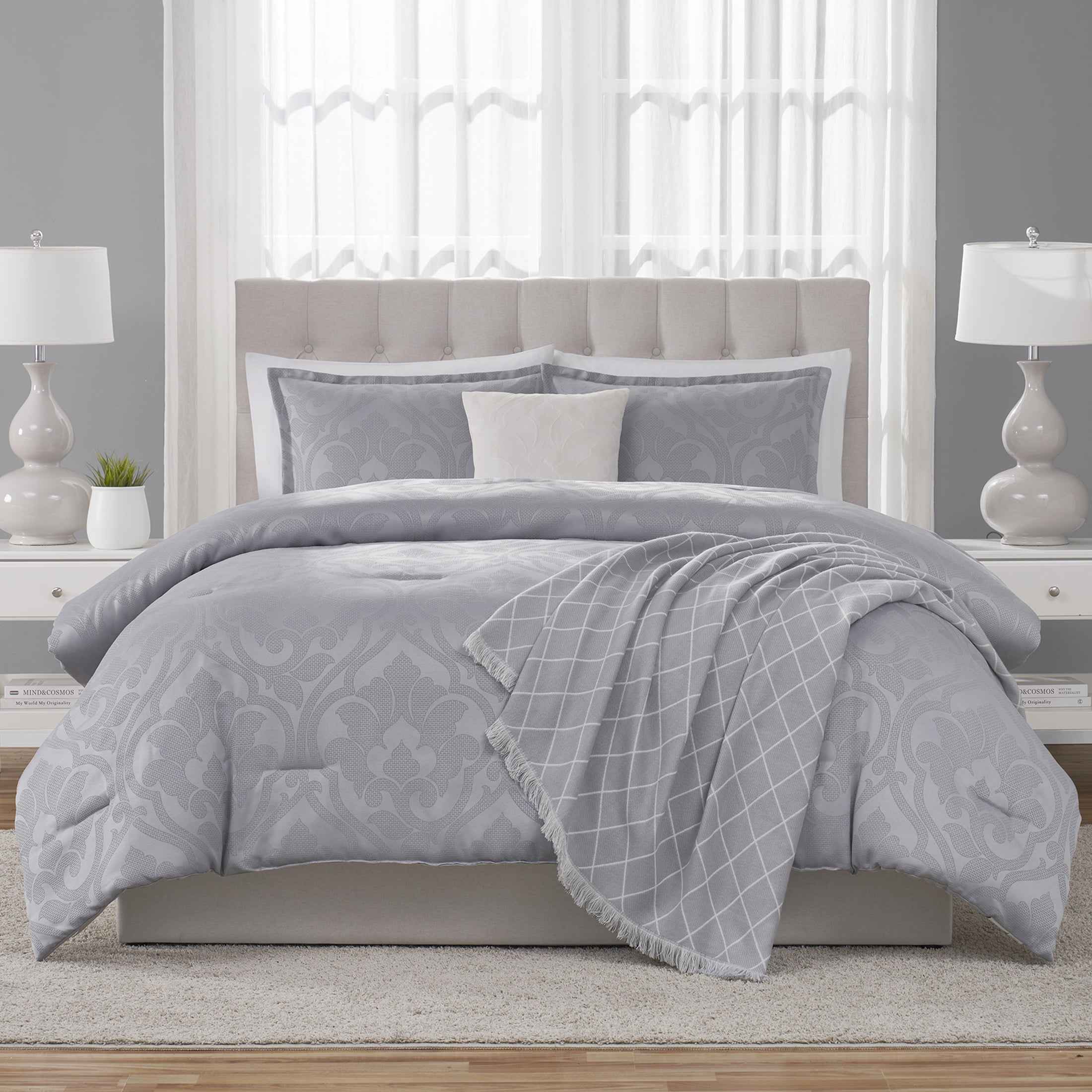 Mainstays 5-Piece Grey Jacquard Comforter Set, Full/Queen - Walmart.com