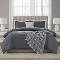 Mainstays 5-Piece Grey Waffle Check Comforter Set, Full/Queen
