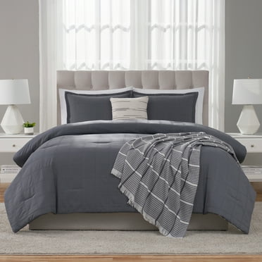 Mainstays 5-Piece Grey Waffle Check Comforter Set, Full/Queen