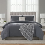 Mainstays King Comforter Set, All-Season, 5-Piece, Grey Waffle Check