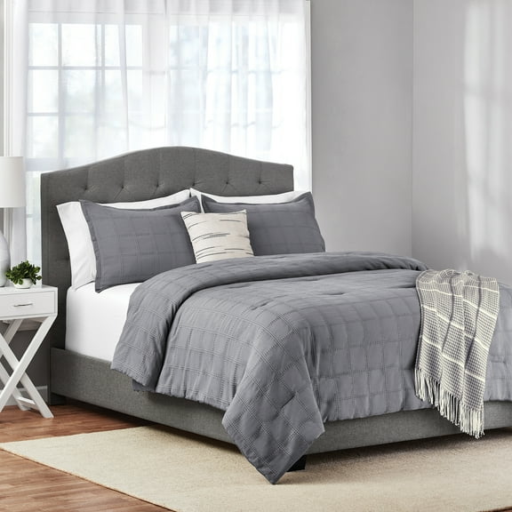 Mainstays King Comforter Set, All-Season, 5-Piece, Grey Waffle Check