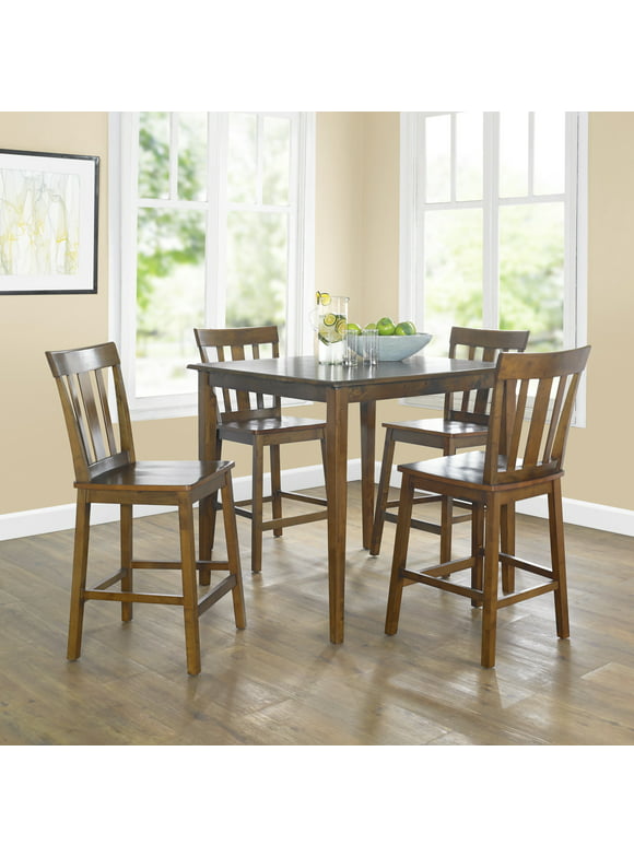 Mainstays 5 Piece Mission Counter Height Dining Set, Solid Wood, Cherry Color for Home