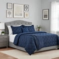 thumbnail image 1 of Mainstays 5-Piece Reversible Comforter Set Navy Cross Stitch Bedding with Decor Pillow and Throw, King, 1 of 9