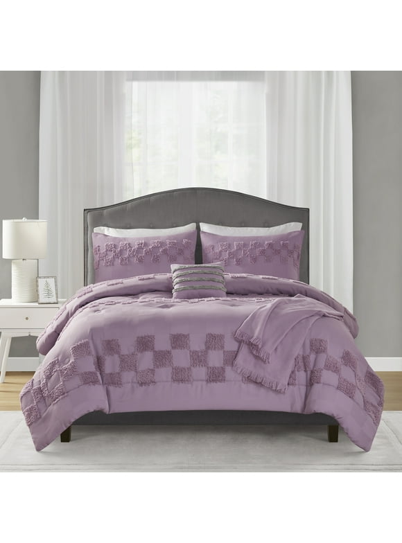 Mainstays 5-Piece Purple Check Comforter Set, King
