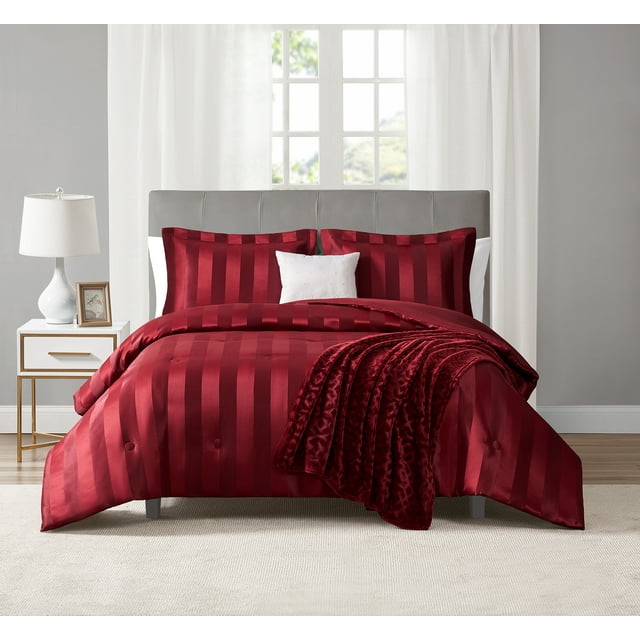 Mainstays 5Piece Red Damask Stripe Comforter Set, King