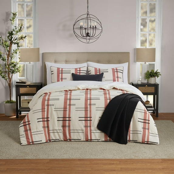 Mainstays King Comforter Set, All-Season, 5-Piece, Red Modern Dash