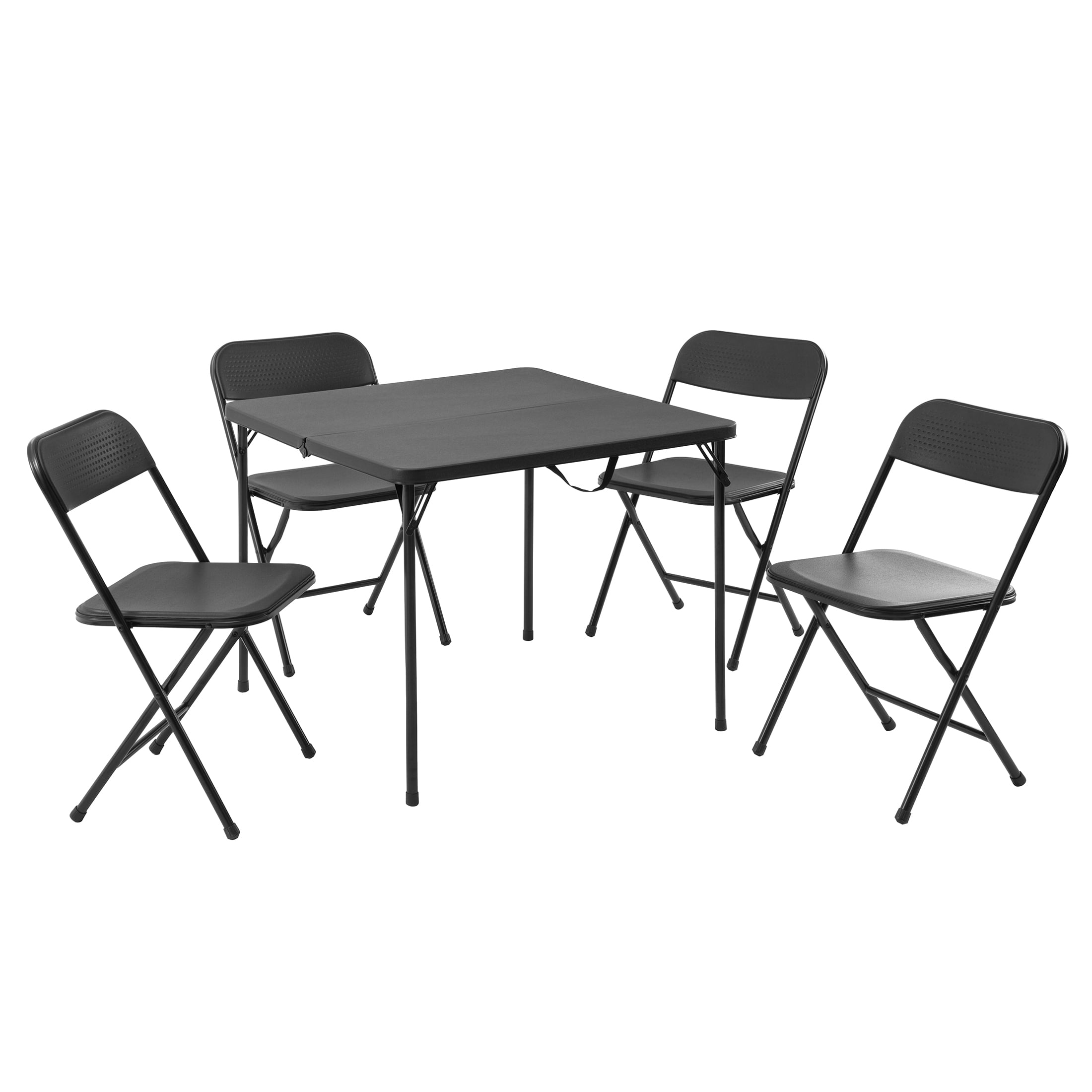 Mainstays 5 Piece Resin Card Folding Table and Four Folding Chairs Set,  Black