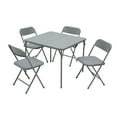 thumbnail interactive-video image 1 of Mainstays 5-Piece 34 in Square Centerfold Folding Card Table and 4 Folding Chairs Set, Gray, 1 of 8