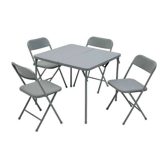 Mainstays 5-Piece 34" Square Centerfold Folding Card Table and 4 Folding Chairs Set, Gray